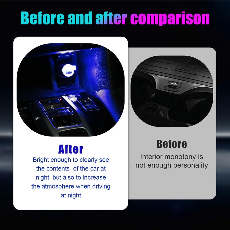 Sylvil 4 PCS USB LED Car Interior Atmosphere Lamp, Portable