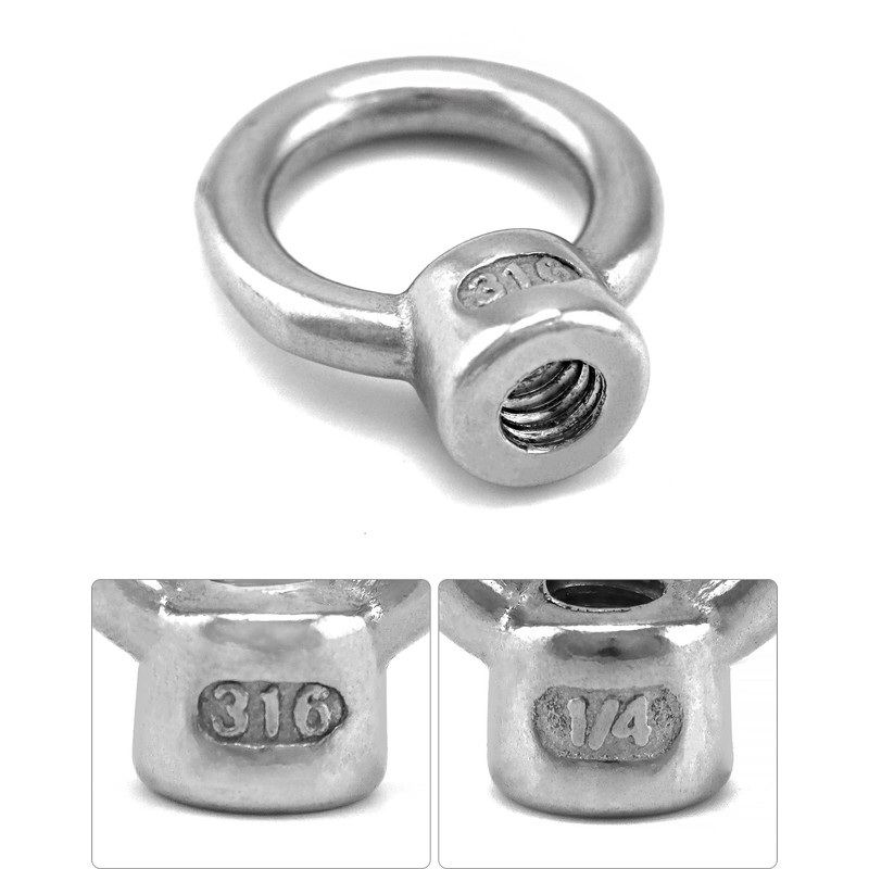 QWORK Lifting Eye Nut, 10 Pack, 1/4" UNC Marine Grade