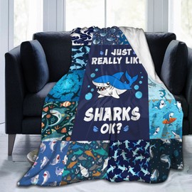 Shark Blanket Blue Shark Throw Blanket Cartoon Ocean Animal Print Plush Blanket Fleece Fuzzy Gift for Girls Boys Super Soft Warm Cozy Flannel for Couch Bed Sofa for Kids Teens Adults 60"x50"