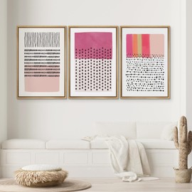 SIGNWIN Framed Canvas Print Wall Art Set Pink Geometric Color Block Collage Abstract Shapes Illustrations Modern Art Contemporary Minimal Ultra for Living Room, Bedroom, Office - 16"x24"x3 Natural