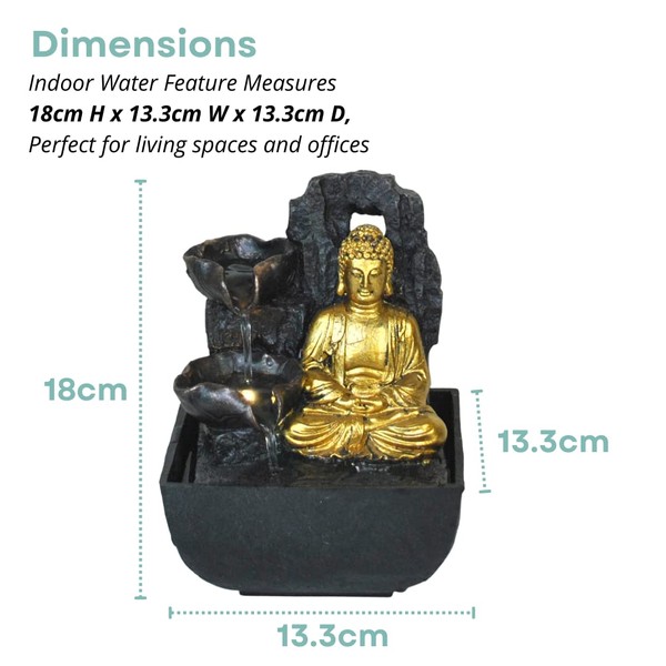 Creative Touch Mini Majestic Golden Buddha Indoor Water Fountain with