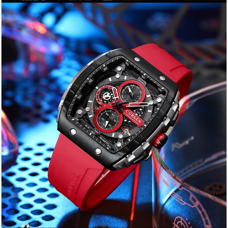 PASOY Luxury Chronograph Watches for Mens Rubber Strap Black Waterproof