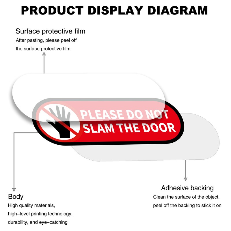 4 PCS Please Do Not Slam The Door Sign Stickers,