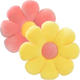 ACUSHLA Pack of 2 Flower-Shaped Floor Cushions, Soft Petal Plush Pillows for Car, Home, Sofa, Chair (Yellow + Red)