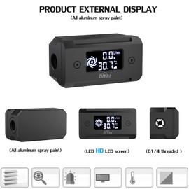 DIYhz G1/4 Aluminum Alloy Shell LCD displaydigital Display Flow Thermometer Temperature Indicator CPU Temperature Monitor