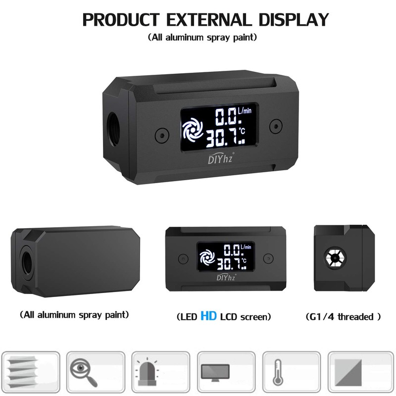 DIYhz G1/4 Aluminum Alloy Shell LCD displaydigital Display Flow Thermometer