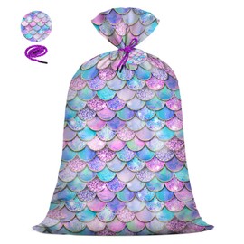KIDAJOY 1 Pcs Extra Large Plastic Gift Bags Mermaid Rainbow 56"x 36" Jumbo Gift Bags for Baby Girls Mermaid Themed Birthday Party Favors Supplies