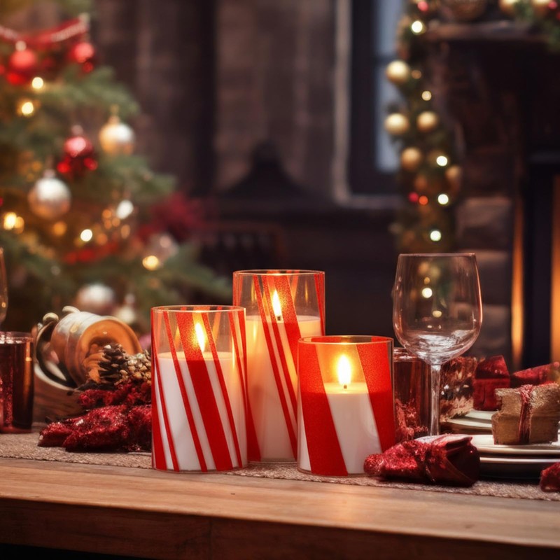 Glooglitter 3 Pcs Candy Cane Flameless Candles with Remote Timers
