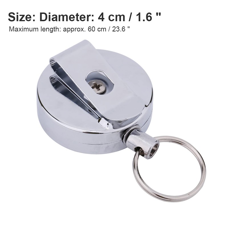 Retractable Key Ring Belt Chain, 60cm 23.6in Pull Key Ring