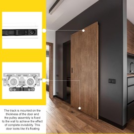 36-48" Heavy Duty Hidden Sliding Barn Door Hardware and Track, Floating Door System, Floating Wall Mount, Soft Close, Quiet and Smooth, Easy to Install (Can be Installed on Doors up to 48")