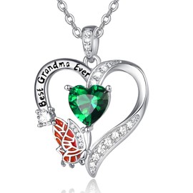 AENEAS Grandma Gift Necklace Sterling Silver Heart Butterfly Grandmother Necklace Engraved Jewelry on Mother's Day Birthday Christmas