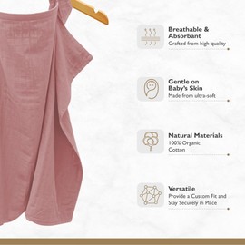 MOZAH 100% Organic Cotton Muslin Nursing Cover for Baby Breastfeeding, Breathable 100% Cotton Breastfeeding Cover with Rigid Hoop for Mother Nursing Apron, Multi-use Carseat Canopy (Pale Mauve)