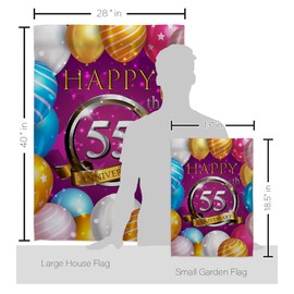 Breeze Decor Happy 55th Anniversary Garden House Flag Kit Celebration Couple Married Wedding Occasion Party Valentines Decoration Banner Small Yard Gift Double-Sided, Made in USA
