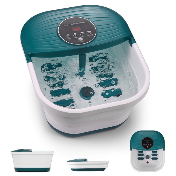 CURECURE Collapsible Foot Spa Bath Massager with Heat, Bubble and Timer, 95-118℉ Adjustable Temperature Fast Heating with Pedicure Stone and Massage Rollers for Feet Stress Relief at Home