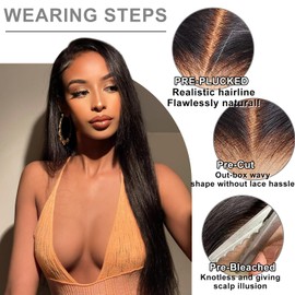 EARLR 7x5 HD Lace Wear and Go Glueless Wig Human Hair Pre-Plucked, Pre-Cut Lace Glueless Wigs, No Glue Lace Front Closure Wig Straight, 180% Density, 36inch