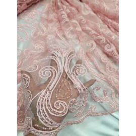 Divastyletextiles Blush Pink Lace Beaded Lace Fabric By The Yard Geometric Quinceañera Dress Prom
