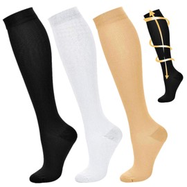 Calcetas de Compresión para Mujeres y Hombres, Calcetines de Compresión Graduados de 15-20 mmhg, Medias de Compresion Largos para Deportivo, Circulación, Varices, Correr, Enfermeras 3 Pares, 35-38.5