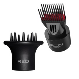 Red by Kiss Hair Dryer Accessory Bundle – Universal Diffuser with Long Prongs for Volume & Defined Curls & Double Layer Detangling Pik for Frizz-Free Blow Drying – Fits 99% Dryers for All Hair Types