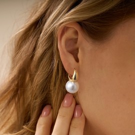 Tewiky Pearl Earrings for Women, Dainty 14K Gold Plated/925 Sterling Silver Drop Quality Handpicked AAA+ Freshwater Cultured Round Pearls Dangle Earrings Wedding Jewelry for Women Gifts GD1A