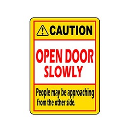 Caution Open Door Slowly Sign,3x4 inch Doors Caution Warning Stickers - Open Doors Slowly, People May Be Approaching from The Other Side - Self Adhesive Vinyl Decal Label Sticker(10 Pack)