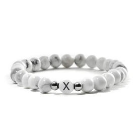 BERGERLIN Letter Bracelet in White – Partner Bracelet with Real 6 mm Natural Stone Beads – with Certificate of Authenticity, Magnesium
