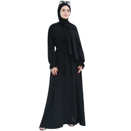 khalat Women Muslim Prayer Abaya Islamic Modest Dress with Hijab Scarf Lace Sleeves Flowing Abaya Dress, black, One size fits all