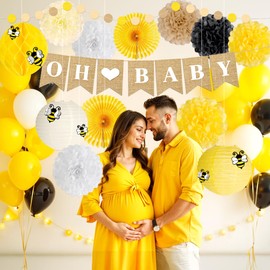 Kriyokiaa Bee Baby Shower Decorations 14 Pcs Honey Bee Baby Shower Decorations with Banner, Paper Lantern PomPoms Fans, Honeycomb Ball for Bumblebee Party Decor