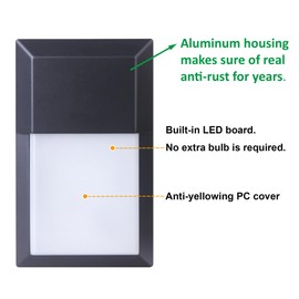 LIT-PaTH Outdoor LED Wall Lantern, Wall Sconce as Porch Lighting Fixture, 12W 1000 Lumens, Aluminum Housing Plus PC, 5000K Black Finish, 1-Pack