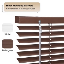 SEEYE Cordless Mini Blinds Aluminum Venetian Blind Horizontal Window Shades, 1" Slat Size - Rooming Darkening Blinds Anti-UV & Waterproof for Home, Office, Easy to Install, 31" W x 64" H, Brown