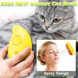 OneNine Cat Steam Brush, Cat Steamy Brush for Cat, Multifunctional Cat Steamer Brush, Cat Grooming Brush Pet Hair Removal Comb for Cat and Dog (yellow)