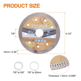 HARFINGTON Diamond Saw Blade 4-1/2" Dia 7/8" Arbor Circular Cutting Wheel with 7/8" to 5/8" or 20mm Arbor Adapter Reducer Ring for Masonry Tile Marble Ceramics Concrete Cement Brick, Gold