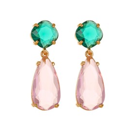 Crystal Earrings CXUEMH Teardrop Earrings for Women Green and Pink Dangle Earrings Elegant Earrings for Prom Emerald Green Earrings Formal Jewelry Crystal Drop Earrings (green and pink)