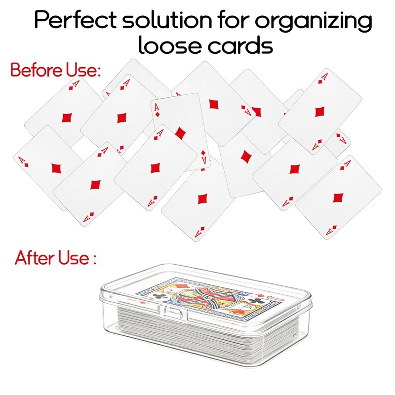 64 Pcs Playing Card Box, Clear, Snap Closed, Storage Organizer