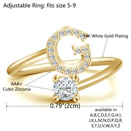 Initial Letter Ring for Women Girls Gold Stackable Alphabet Rings with Initial Adjustable Crystal Inlaid Initial Rings Bridesmaid Gift(G Gold)