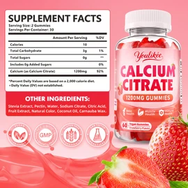 2 Pack Calcium Citrate Gummies 1200 mg, Calcium Supplement for Women & Men, Ultimate Absorption Calcium Gummies for Bone, Muscle & Immune Support, Strawberry Flavor, 120 Count