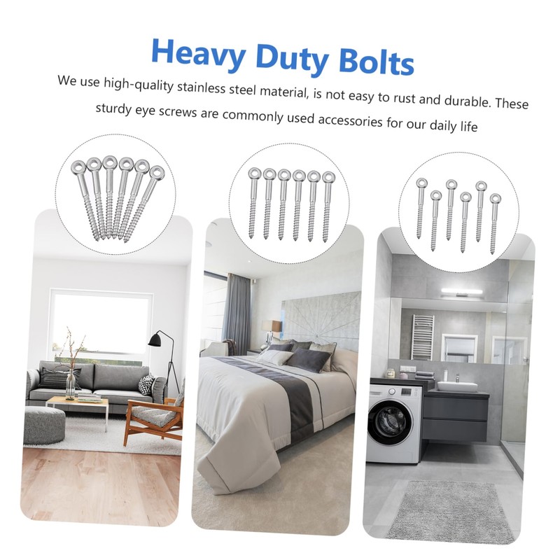 Hohopeti 6pcs Heavy Duty Eye Bolt Screws Set Self-Tapping Wood