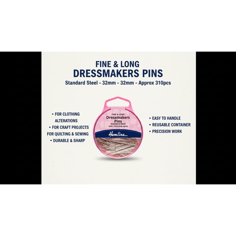 Hemline Extra Long Fine Pins for Sewing, Dressmaking, Quilting, Pinning,