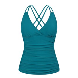 Mycoco - Traje de baño tankini con aros para mujer, cuello en V, control de abdomen, solo para adelgazar, Esmalte azul, 16