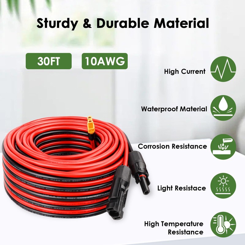 Solar to XT60 Extension Cable 10AWG 50FT Solar Connector to
