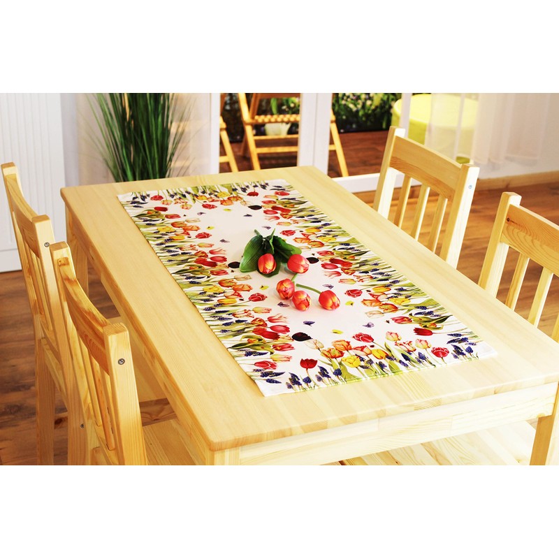 Kamaca Series Tulips and Butterflies Tablecloth, High-Quality Print Motif with