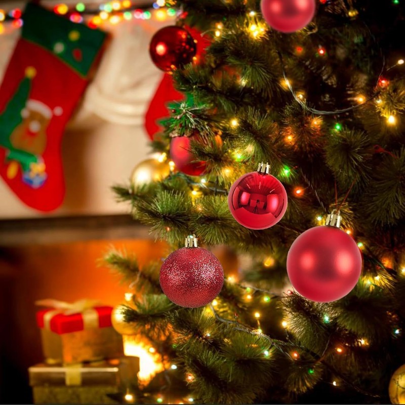 Christmas Tree Ornaments, 32 Pieces, 25mm, Red Shiny and Matte,
