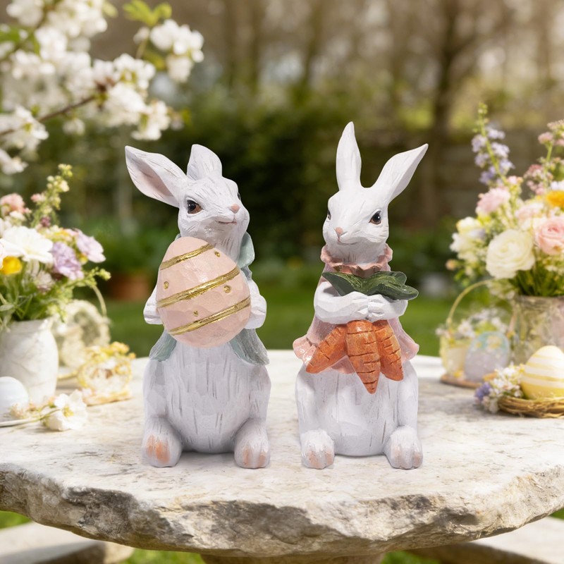 Hodao Easter Bunny Decorations Spring Home Decor Bunny Figurines Gifts(Easter