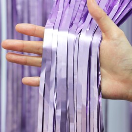 Voircoloria 3 Pack 3.3 x 6.6 ft Lavender Foil Fringe Backdrop Curtains, Tinsel Streamers Party Decorations, Fringe Backdrop for Birthday, Baby Shower, Gender Reveal, Graduation