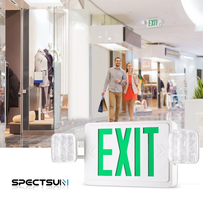 SPECTSUN Exit Sign with Emergency Light, Green Emergency Exit Lights