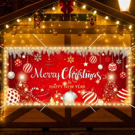 6x13ft Christmas Garage Door Cover Christmas Garage Door Banner Christmas Garage Door Decorations 2024 Happy New Year LED Light String Large Christmas Photo Backdrop Holiday Outside Indoor Home Xmas