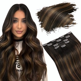 Ugeat Real Hair Clips 30 cm Clip-In Extensions Real Hair Balayage Darkest Brown with Medium Brown 2/6/2 50 g Hair Wefts Real Hair Clips 5 Pieces