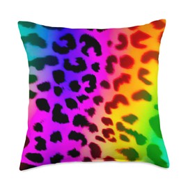Rainbow Leopard Print Animal Rainbow Leopard Animal Print Throw Pillow, 18x18, Multicolor