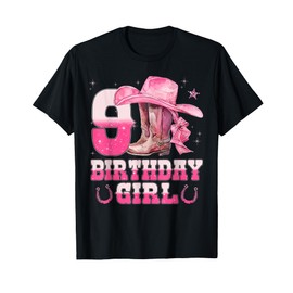 9th Birthday Girl Cowgirl Boots Hat Western Rodeo Outfit T-Shirt