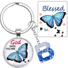 MKISHINE Christian Butterfly Gifts for Women Faith, Inspirational Alphabet Initial Letter Keychain Gifts for Women Friends, Butterfly Keychain for Keys Purse Backpack, Religious Gifts