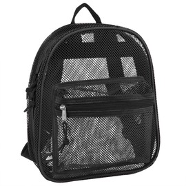 Mini Mesh Backpack for Women, Girls for School, Beach Toys, Pool, Swimming Gear; Mini Transparent Backpacks, Black, Small
